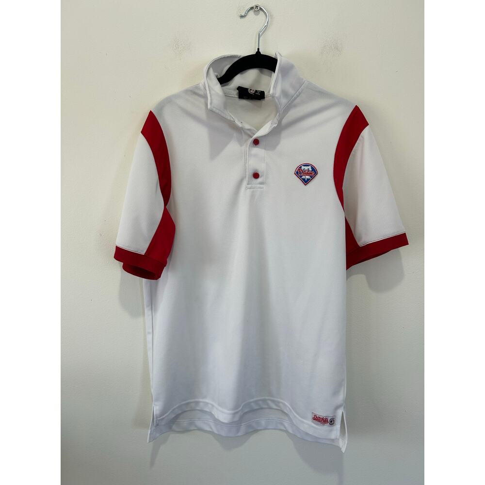 Stitches Philadelphia Phillies polo shirt mens S white red baseball